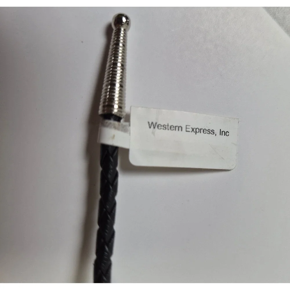 Western Express Wolf Head Bolo Tie Black Braided Cord Pewter Tone BT-375 USA